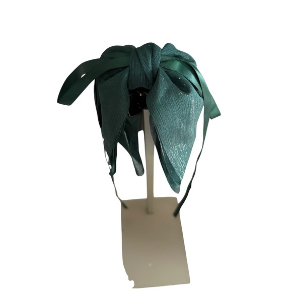 Accessories - Oversized Emerald Green Shimmer Bow Hair Claw Clip with Long Satin Ribbon Tails